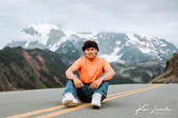 Young man and mountain scenery