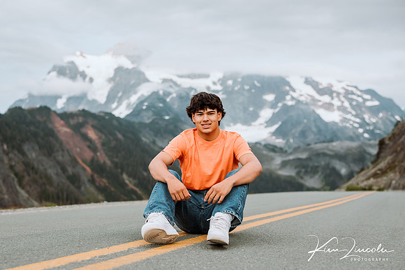 Young man and mountain scenery
