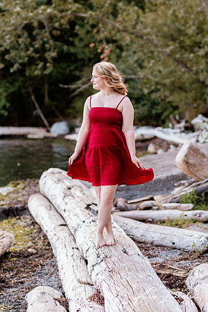 Young woman in red dress